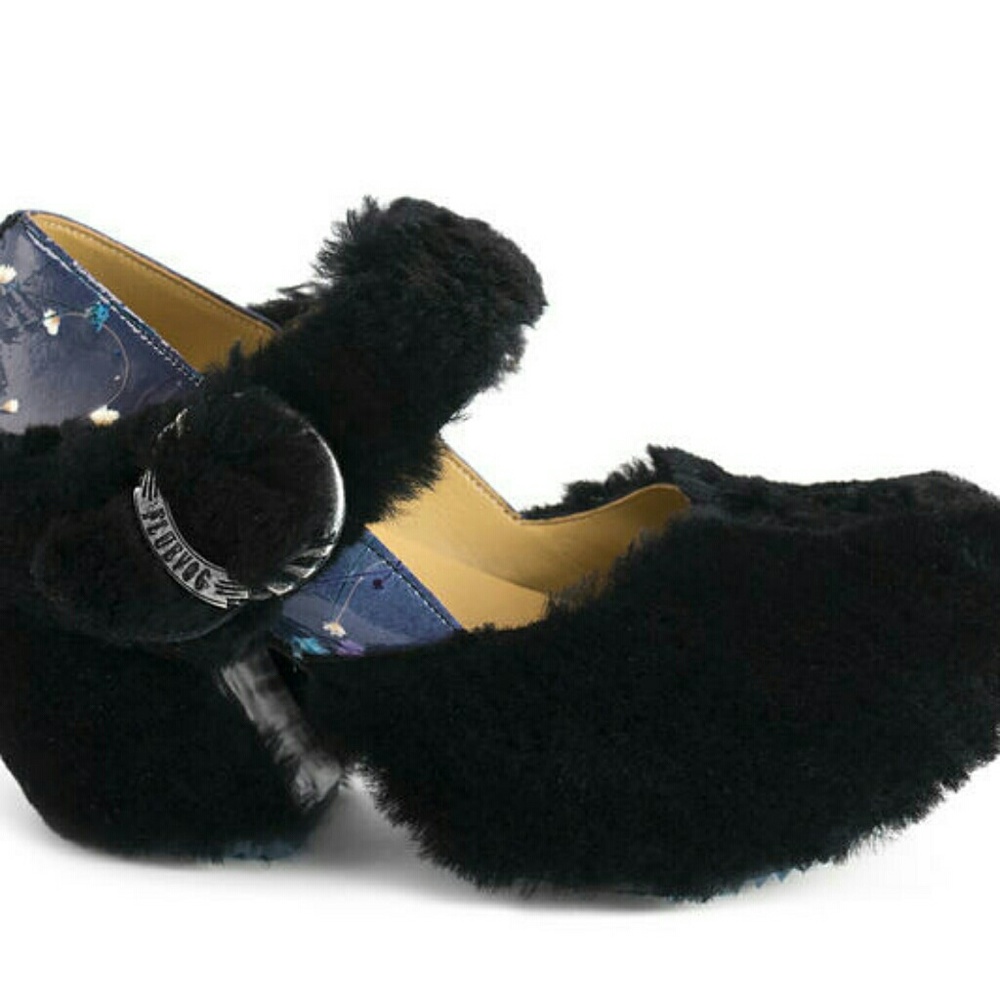 Shearling Mary Janes, John Fluevog 'Leader' shoes